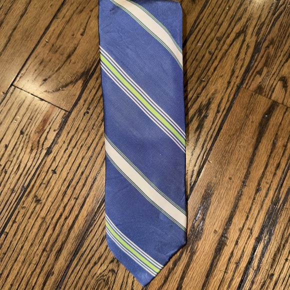 PETER MILLAR Mens Blue Stripe Necktie 100% Silk Rep Classic Hand Folded - Picture 1 of 4